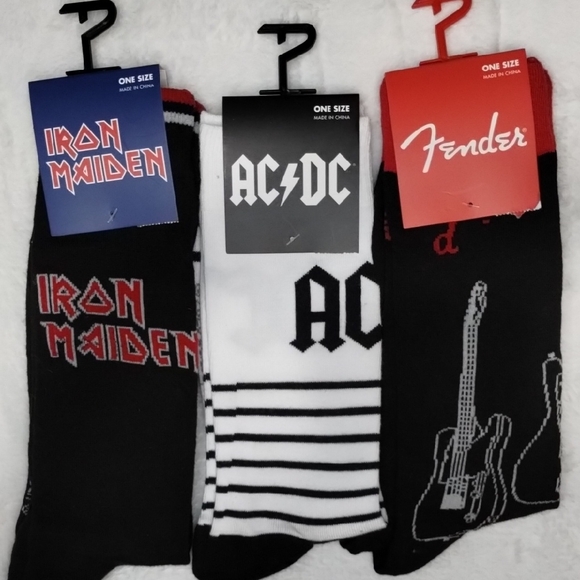 Other - Iron Maiden, AC/DC, Fender Men's Crew Socks Set - Black, White, Red